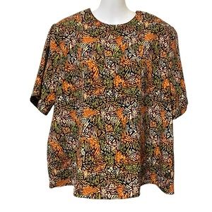 Vintage Christie & Jill Funky Tribal Print Colorful Short Sleeve Blouse